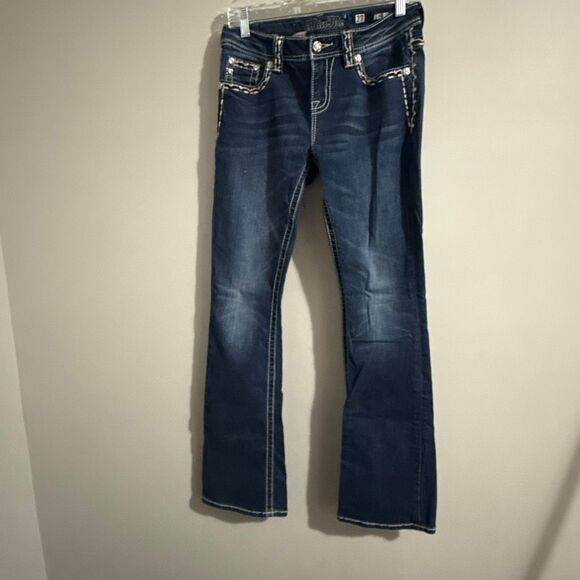 Miss Me Jeans Size 27 Bootcut M5014B26B MK798 Embroidered Flap Pockets Dark Wash - Picture 14 of 16